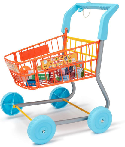 Casdon Shopping Trolley. Colourful Toy Shopping Trolley For Children Aged 3+. Equipped With Everything Needed For An Exciting Shopping Trip, Orange and Blue