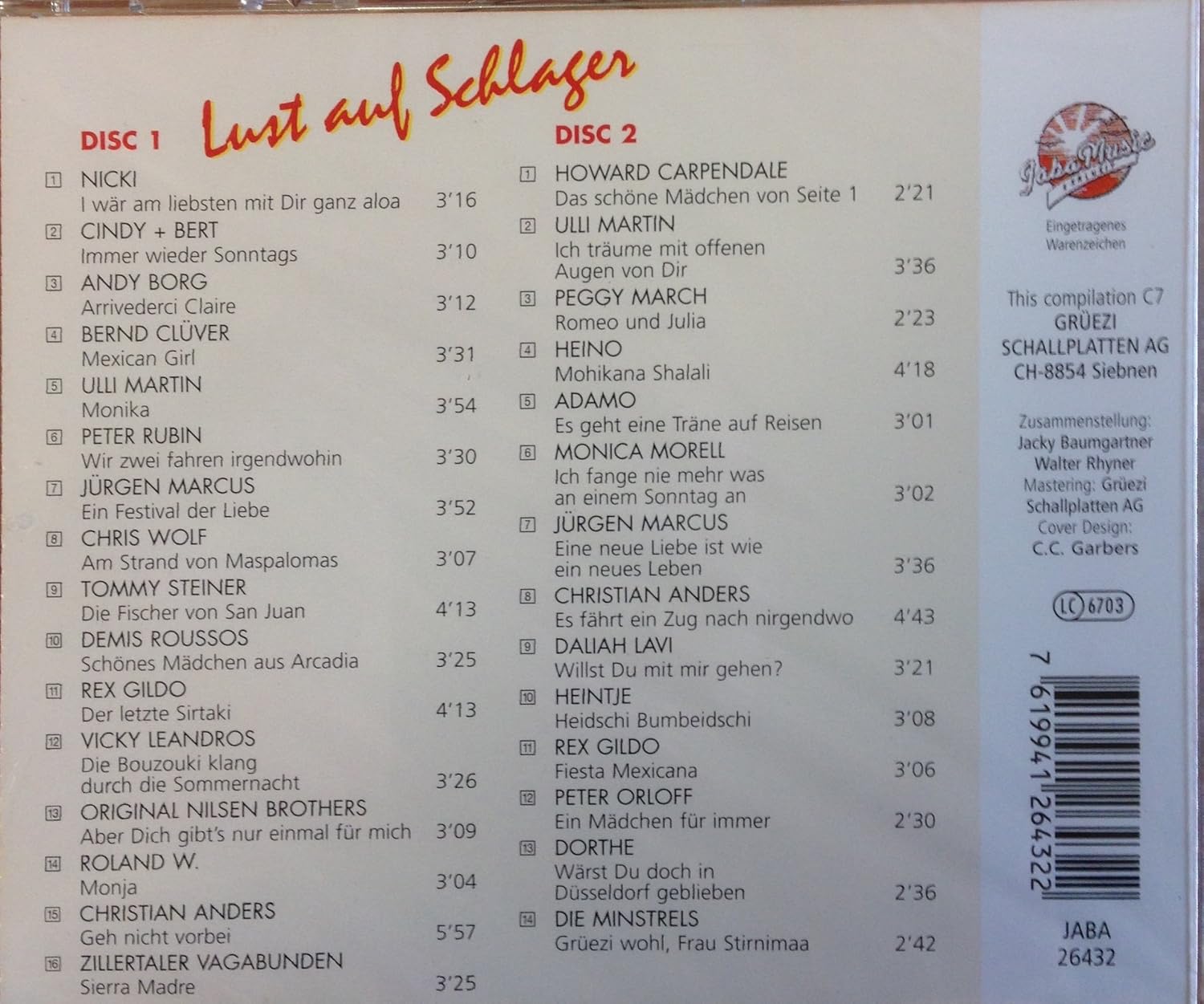 Nicki, Cindy & Bert, Andy Borg, Rex Gildo, Howard Carpendale, Adamo, DIe Minstrels..