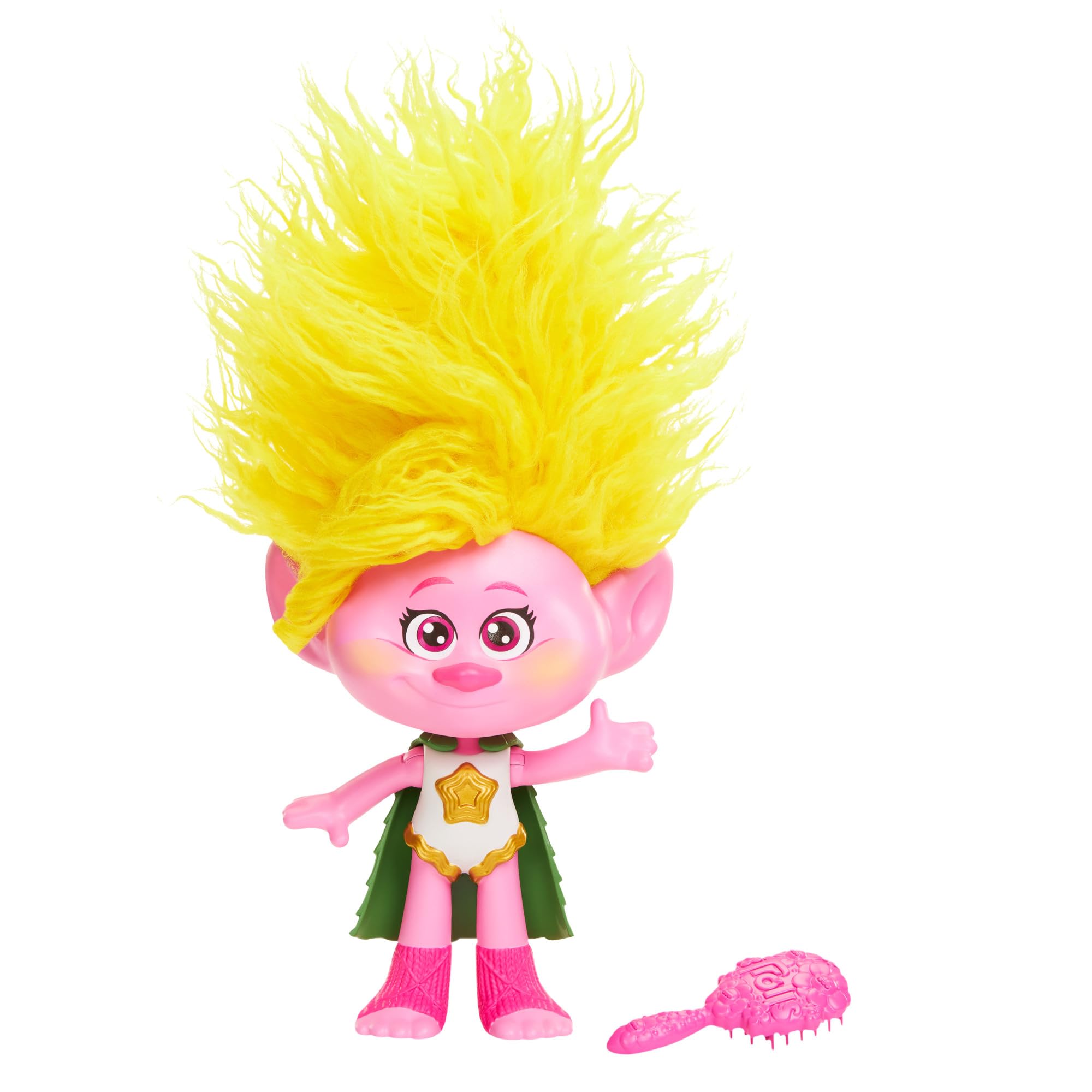 Mattel Trolls 3 Todos Juntos Rainbow HairTunes Muñeca Viva con pelo con luces y sonidos, capa y accesorios para peinar, inspirado en la película, juguete +3 años (HNF21