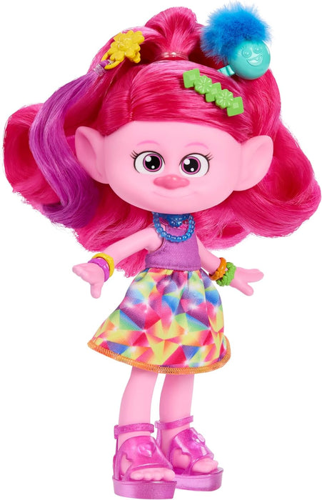 Mattel Trolls 3 Todos Juntos Hair-tastic Reina Poppy Muñeca con peine, purpurina y accesorios para el pelo, juguete +3 años (HNF25