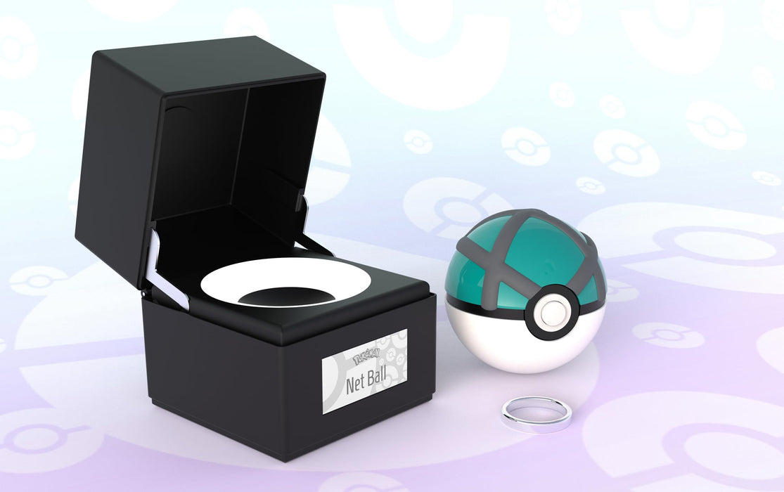 The Wand Company Net Ball Authentic Replica - Realistic, Electronic, Die-Cast Poke Ball with Ball and Display Case Light Features Officially Licensed by Pokemon
