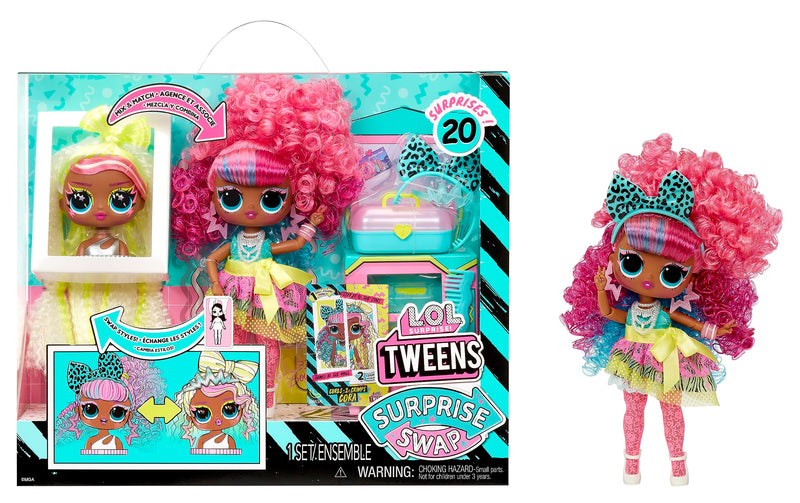 L.O.L. Surprise! Tweens Surprise Swap Series - Curls-2-Crimps Cora - Muñeca de moda con más de 20 sorpresas que incluyen cabeza para peinar, prendas de moda y accesorios - Para 4+ años