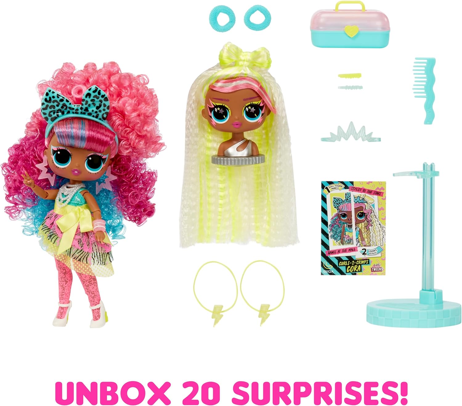 L.O.L. Surprise! Tweens Surprise Swap Series - Curls-2-Crimps Cora - Muñeca de moda con más de 20 sorpresas que incluyen cabeza para peinar, prendas de moda y accesorios - Para 4+ años