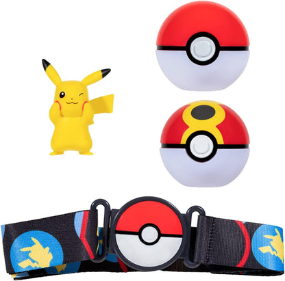 BANDAI - Pokémon - Clip 'N' Go Belt - 1 Belt, 1 Poké Ball, 1 Repeat Ball and 1 5 cm Figure Pikachu - Accessory for Dressing Up as a Pokémon Trainer - JW2720