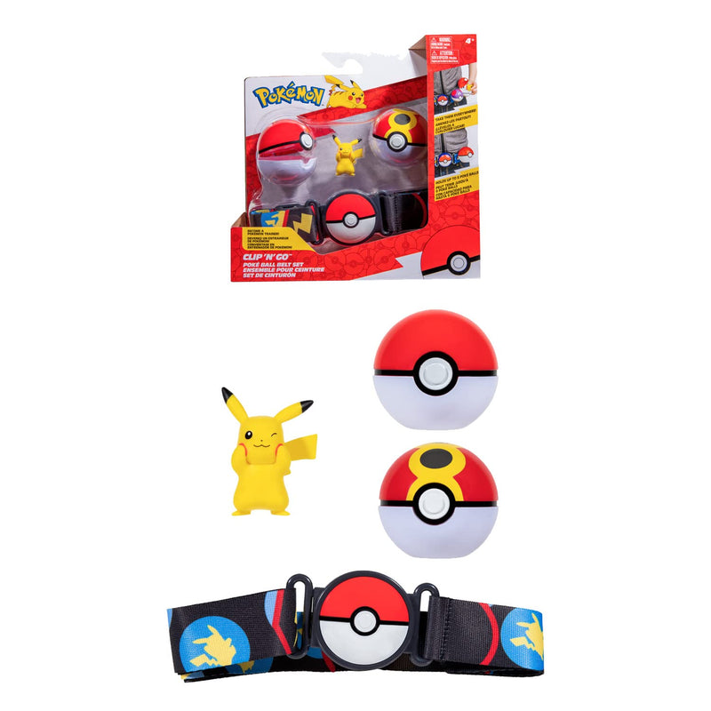 BANDAI - Pokémon - Clip 'N' Go Belt - 1 Belt, 1 Poké Ball, 1 Repeat Ball and 1 5 cm Figure Pikachu - Accessory for Dressing Up as a Pokémon Trainer - JW2720