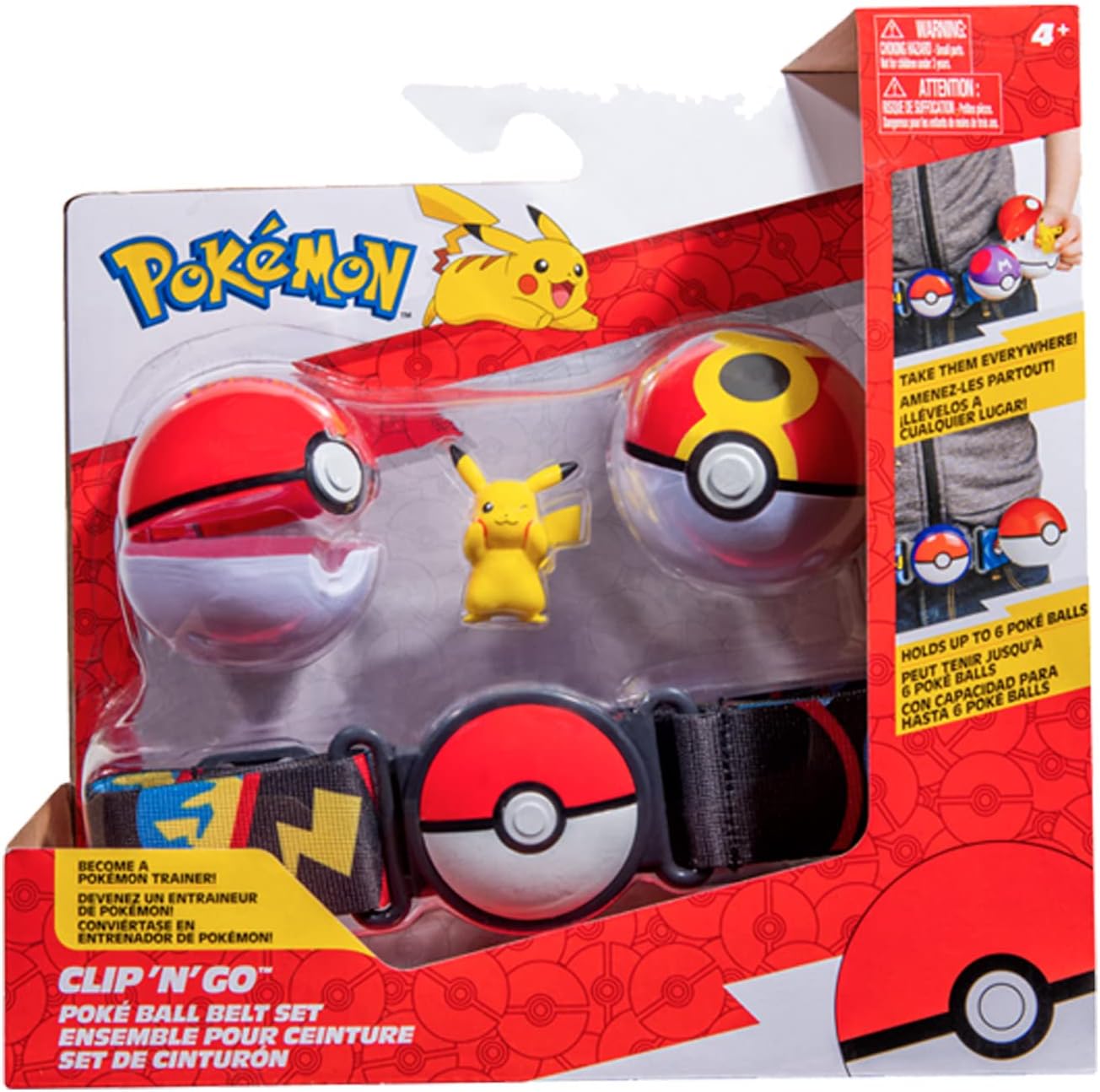 BANDAI - Pokémon - Clip 'N' Go Belt - 1 Belt, 1 Poké Ball, 1 Repeat Ball and 1 5 cm Figure Pikachu - Accessory for Dressing Up as a Pokémon Trainer - JW2720