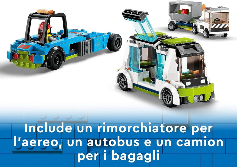 LEGO 60367 City Passenger Aeroplane Toy Building Set, Large Plane Model with Airport Ground Crew Vehicles: Apron Bus, Pushback Tug, Catering Loader, Baggage Truck plus 9 Minifigures