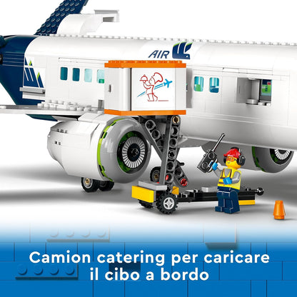 LEGO 60367 City Passenger Aeroplane Toy Building Set, Large Plane Model with Airport Ground Crew Vehicles: Apron Bus, Pushback Tug, Catering Loader, Baggage Truck plus 9 Minifigures