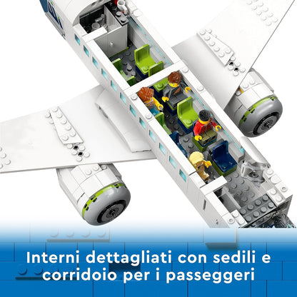 LEGO 60367 City Passenger Aeroplane Toy Building Set, Large Plane Model with Airport Ground Crew Vehicles: Apron Bus, Pushback Tug, Catering Loader, Baggage Truck plus 9 Minifigures