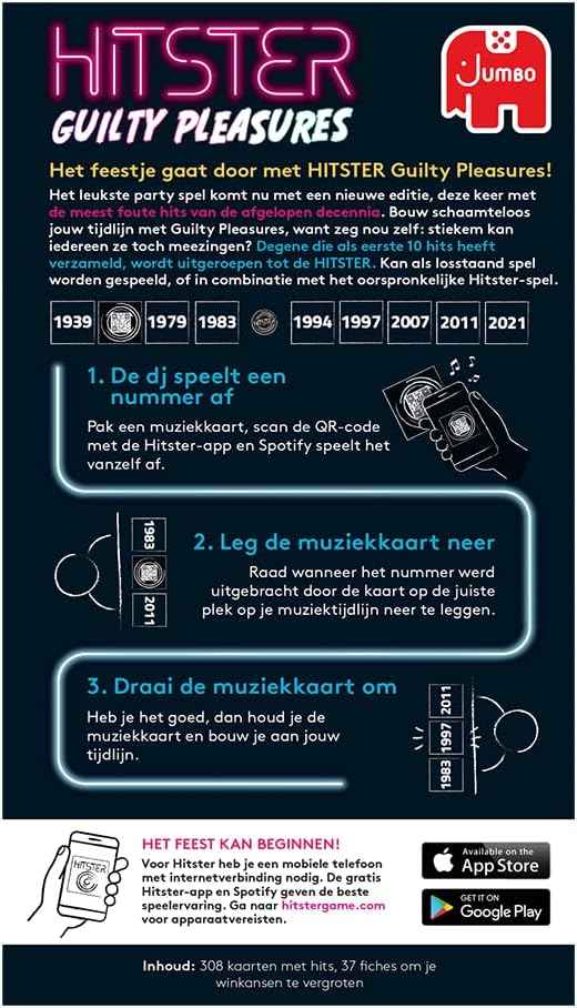 Jumbo - Hitster - Guilty Pleasures - Party game - Muziekspel - Actiespel - Kaartspel - Vanaf 16 jaar