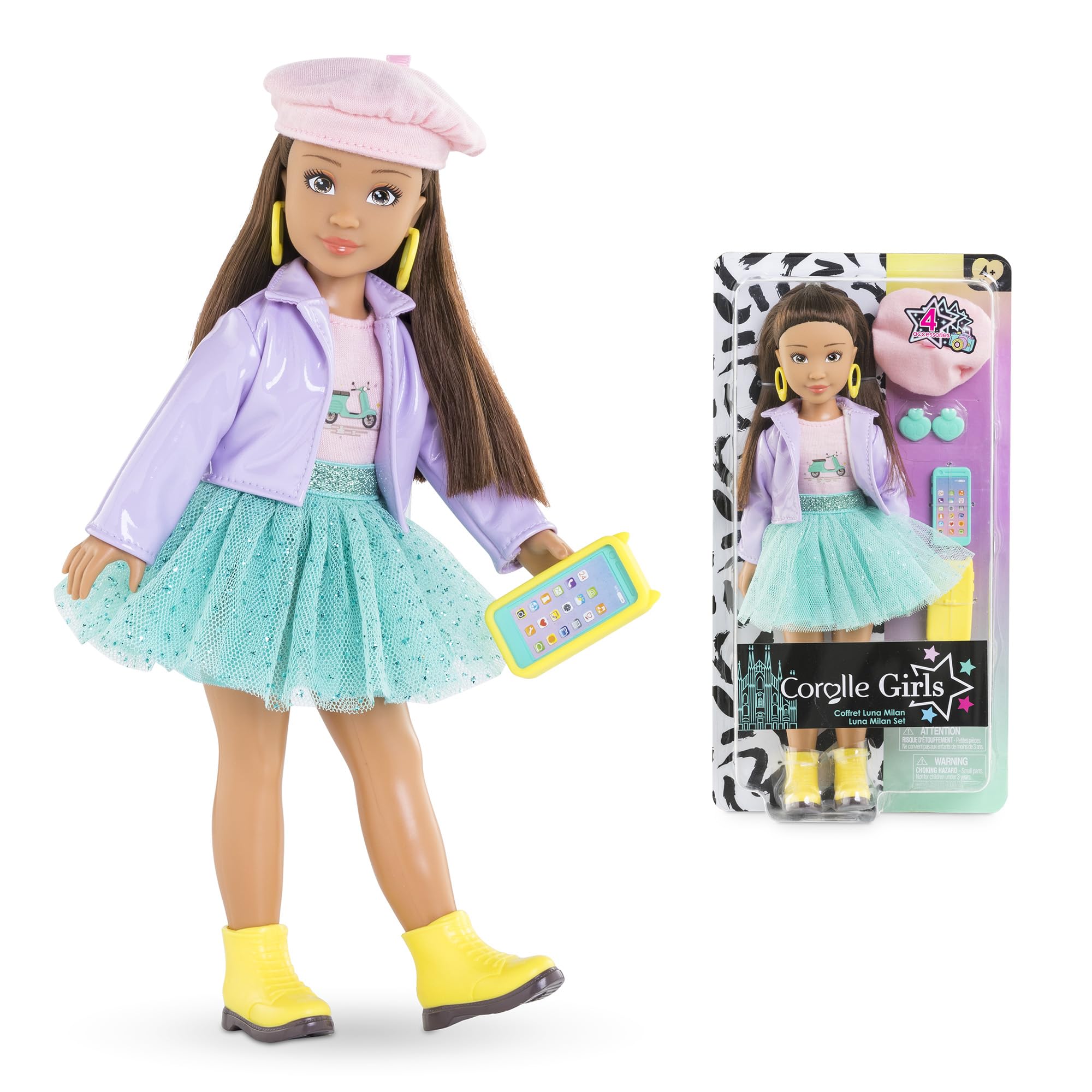Corolle 9000600170 Puppe Girls Luna Dressing Doll in Milan Fashion Week Look and 4 Pieces, Vanilla Fragrance, 28 cm, from 4 Years