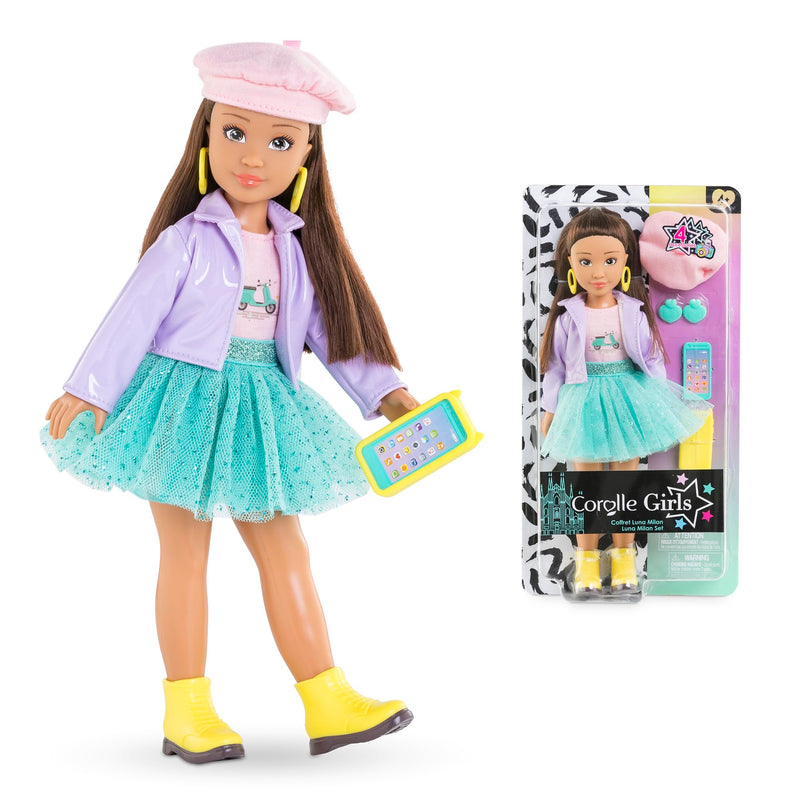 Corolle 9000600170 Puppe Girls Luna Dressing Doll in Milan Fashion Week Look and 4 Pieces, Vanilla Fragrance, 28 cm, from 4 Years