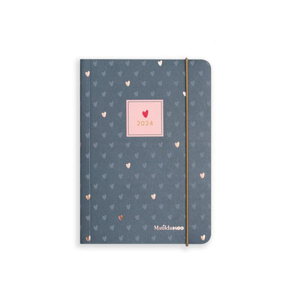 Matilda Moo 2024 Diary - A6 - Day a Page Layout - Elastic Closure - 80gsm Paper - Rose Gold Detail (Grey 2024)