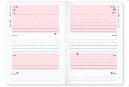 Matilda Moo 2024 Diary - A6 - Day a Page Layout - Elastic Closure - 80gsm Paper - Rose Gold Detail (Grey 2024)