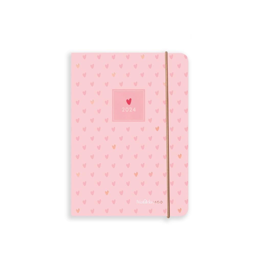 Matilda Moo 2024 Diary - A6 - Day a Page Layout - Elastic Closure - 80gsm Paper - Rose Gold Detail - Pink Pink 2024