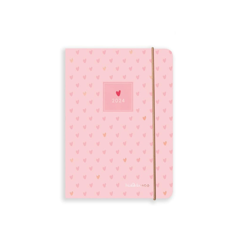 Matilda Moo 2024 Diary - A6 - Day a Page Layout - Elastic Closure - 80gsm Paper - Rose Gold Detail - Pink Pink 2024
