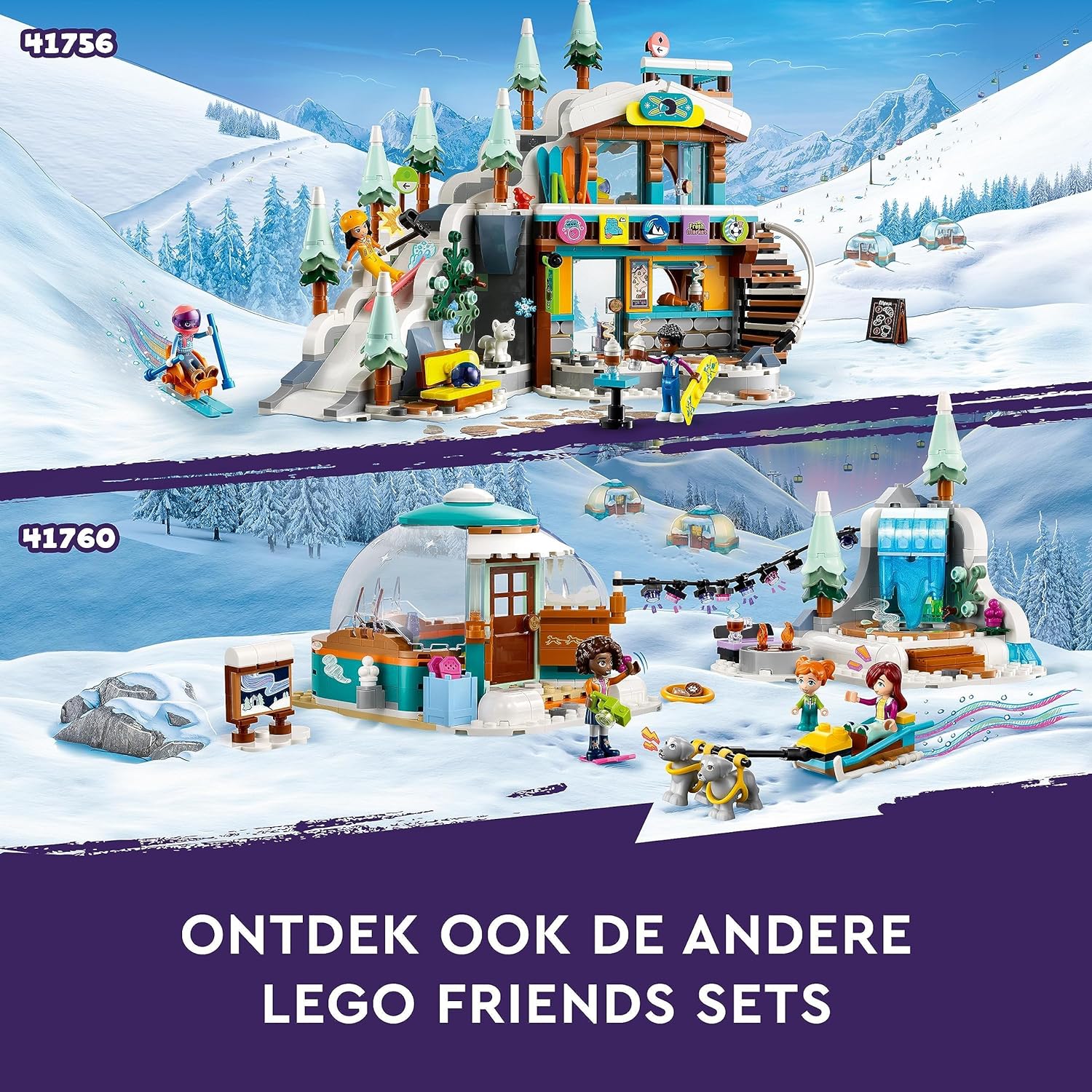 LEGO Friends Holiday Ski Slope and Café Winter Sport Christmas Set with Liann, Aron and Zac Mini-dolls and Fox Animal Figure, Toy for Girls, Boys & Kids, Creative Gift Idea 41756