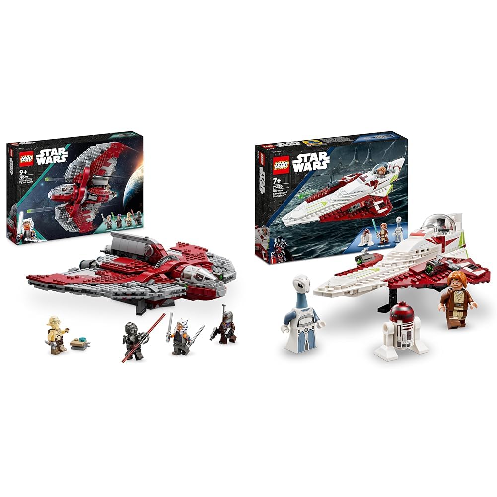 LEGO 75362 Star Wars Ahsoka Tano's T-6 Jedi Shuttle Set, Buildable Toy Starship with 4 Minifigures & 75325 Star Wars The Mandalorian's N-1 Starfighter Building Toy, The Book of Boba Fett