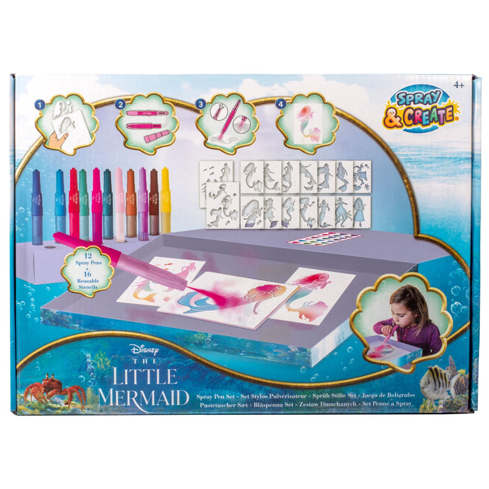 Disney - The Little Mermaid - Spray Pen Set - Colouring Pens for Children - Colouring Set with Colouring Pencils and Colouring Pages