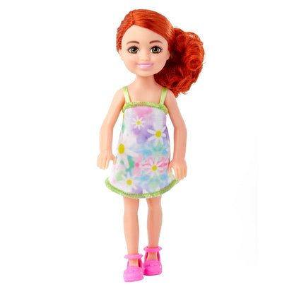 Barbie Chelsea Doll, Small Doll Wearing Removable Floral Dress and Shoes with Red Hair & Green Eyes, HNY56