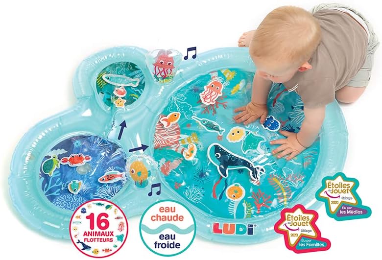 Ludi - Marine Water Mat - Large Sensory Activity Mat to Awaken the Baby - Develop Motor Skills - 16 Sea Animals - From 10 Months