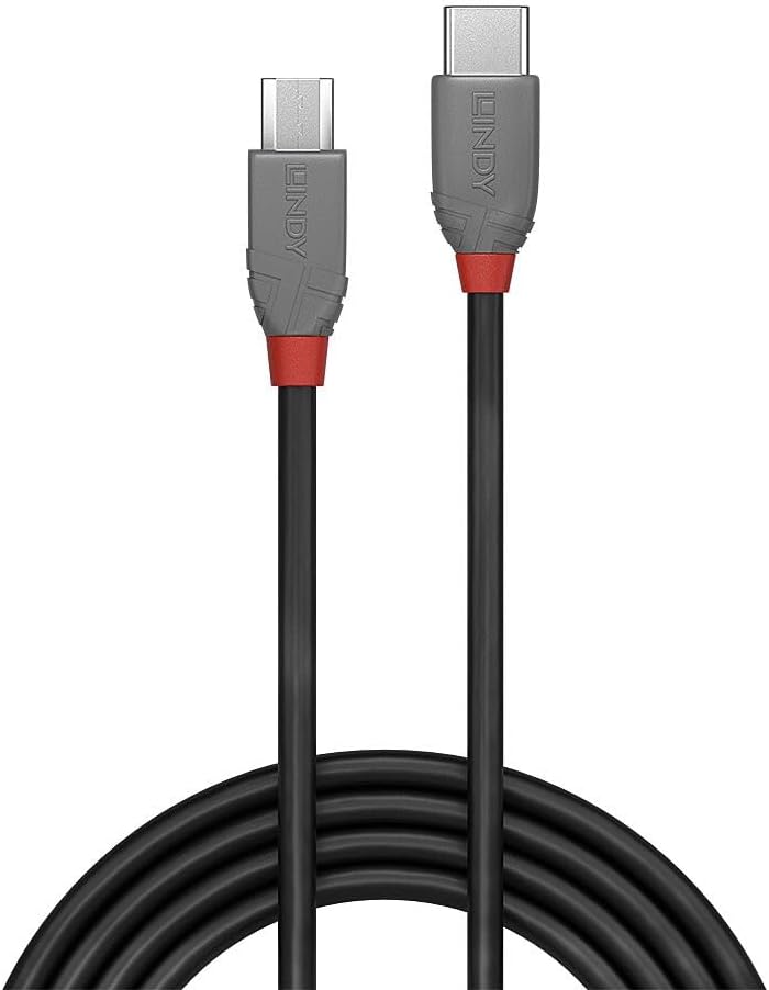 LINDY 36891 USB 2.0 Type C to Micro-B Cable, Anthra Line - Black
