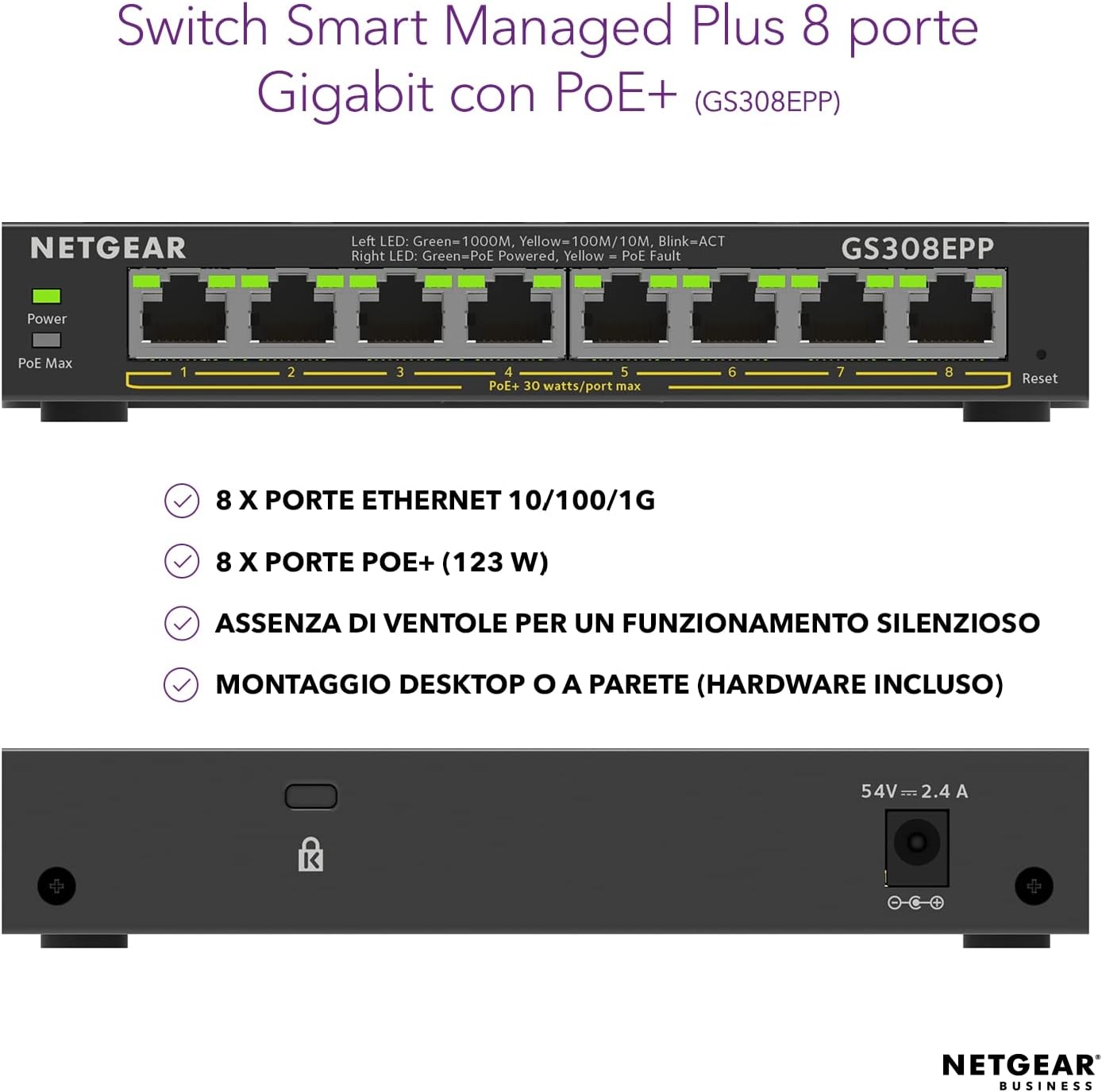 NETGEAR - SWITCH 8-PORT 1G POE+ SWITCH 124 W SMART MANAGED PLUS,black