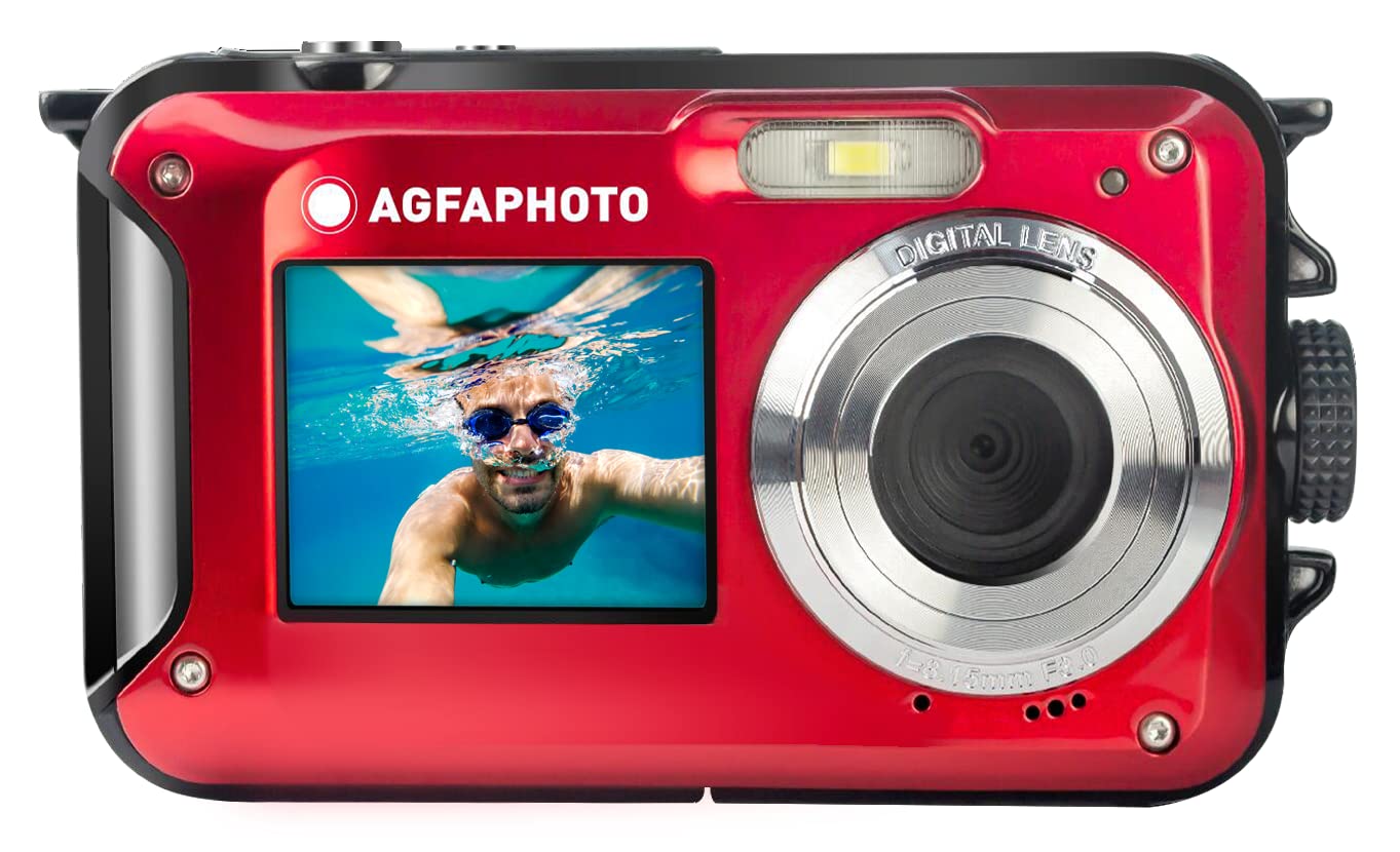 Agfa WP8000RD PHOTO Realishot WP8000 Waterproof Digital Camera, 24 MP, Full HD Video, Dual LCD Screen, 16x Digital Zoom, Digital Stabilizer, Lithium Battery, Red