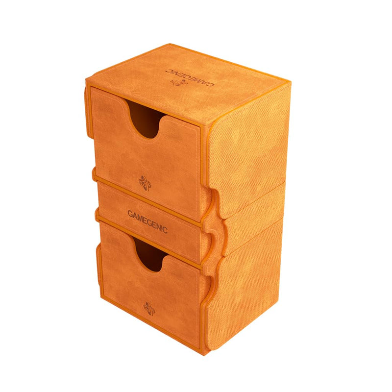 Gamegenic Stronghold 200+ XL Convertible Deck Box | Double-Sleeved Card Storage | Card Game Protector with Accessories Drawer | Nexofyber Surface | Holds up to 200 Cards | Orange Color | Made