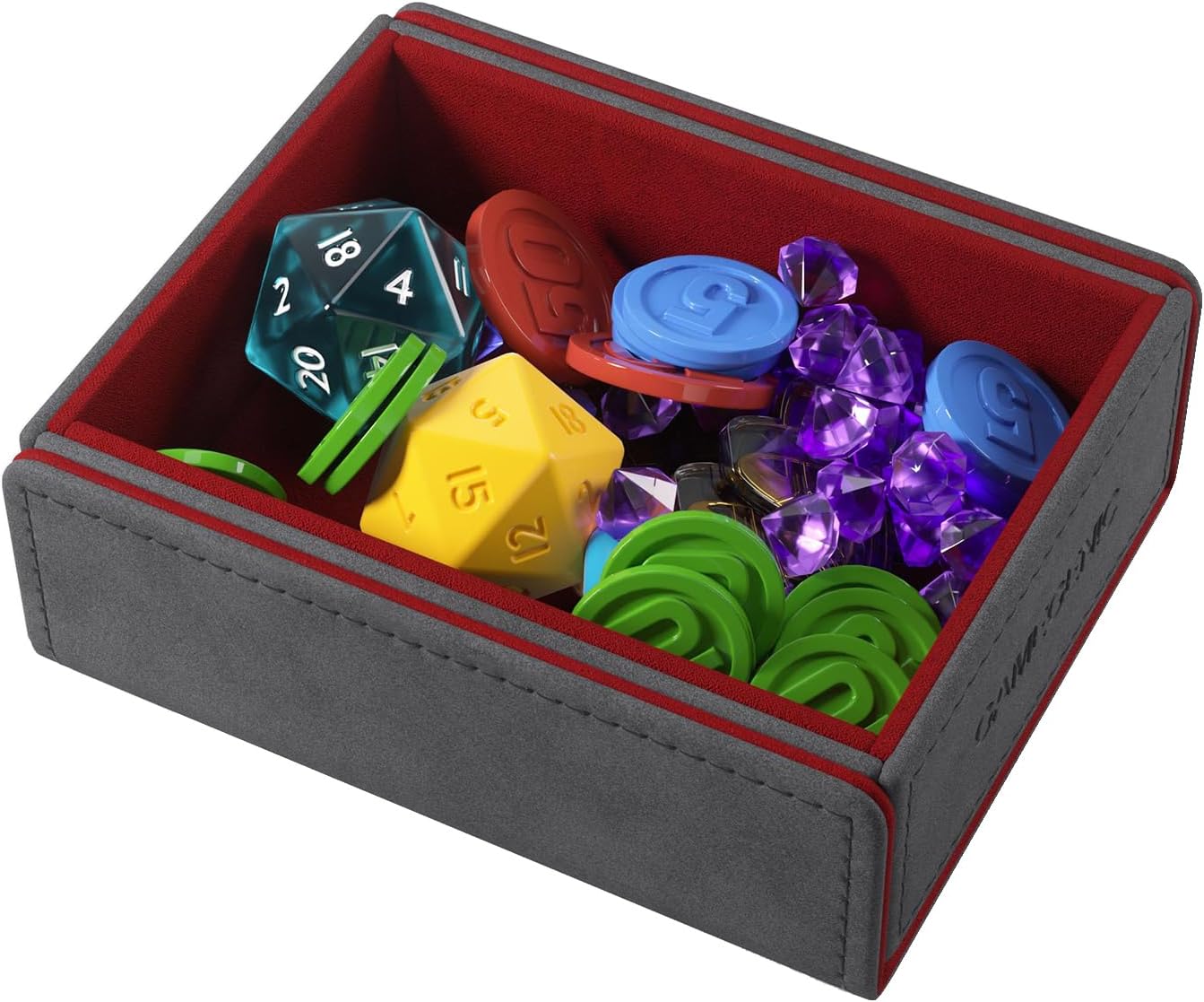 Gamegenic Token Keep - Premium Token Box for Safe Storage, Fits Dungeon 1100+ and Dungeon S 550+, Holds Tokens, Dice, and Cards, Fully Usable During Gameplay, Gray/Red Color, Made