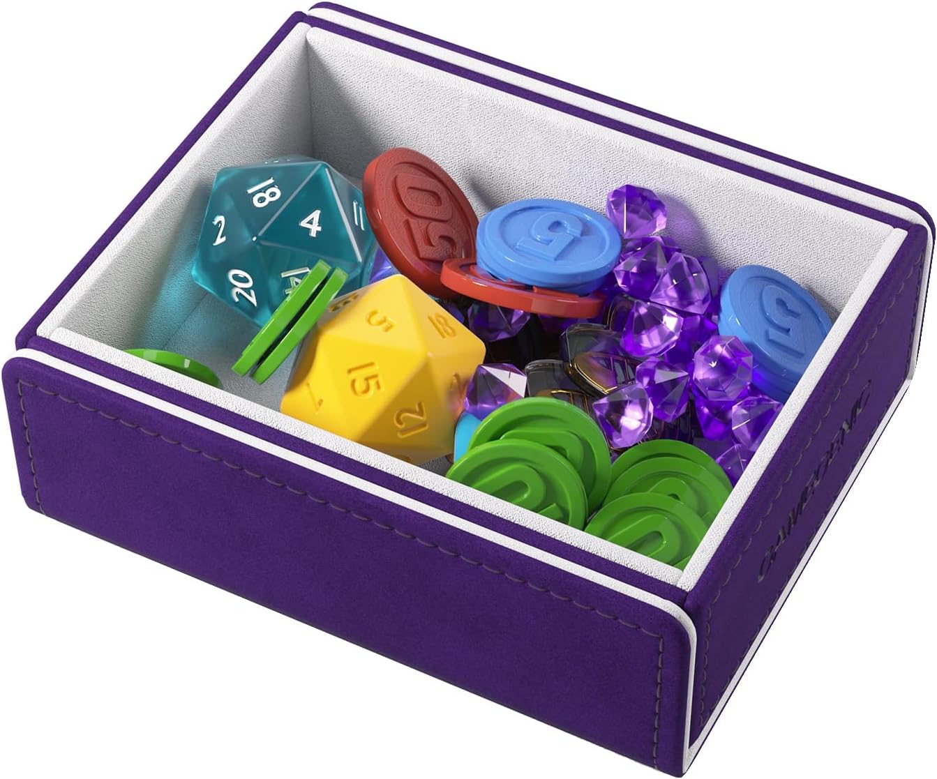 Gamegenic Token Keep - Premium Token Box for Safe Storage, Fits Dungeon 1100+ and Dungeon S 550+, Holds Tokens, Dice, and Cards, Fully Usable During Gameplay, Purple/White Color, Made