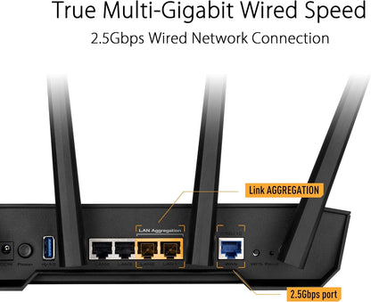 ASUS TUF Gaming AX3000 V2 Dual Band WLAN kombinierbarer Router (Tethering als 4G und 5G Router-Ersatz, WiFi 6, bis zu 3000 Mbit/s, Mobile Game Mode, 2,5Gbit/s Port, AiMesh, AiProtection Pro