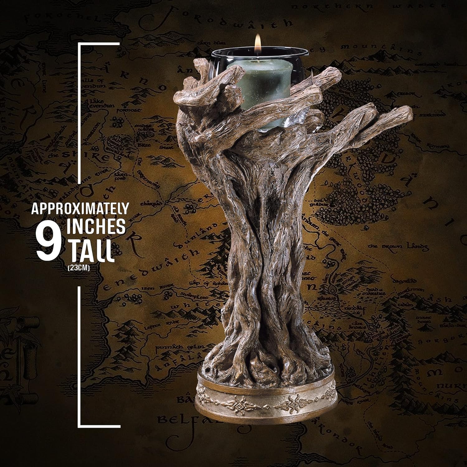The Noble Collection The Lord of the Rings Staff of Gandalf the Grey Candle Holder - 9in (23cm) Hand-Painted Resin Votive - Officially Licensed Film Set Movie Props Gifts