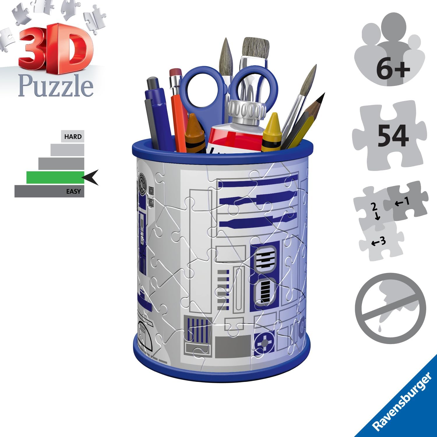 Ravensburger 11554 Star Wars R2-D2 3D Jigsaw Puzzle for Kids and Adults Age 6 Years Up-54 Pieces-Pencil Holder-No Glue Required