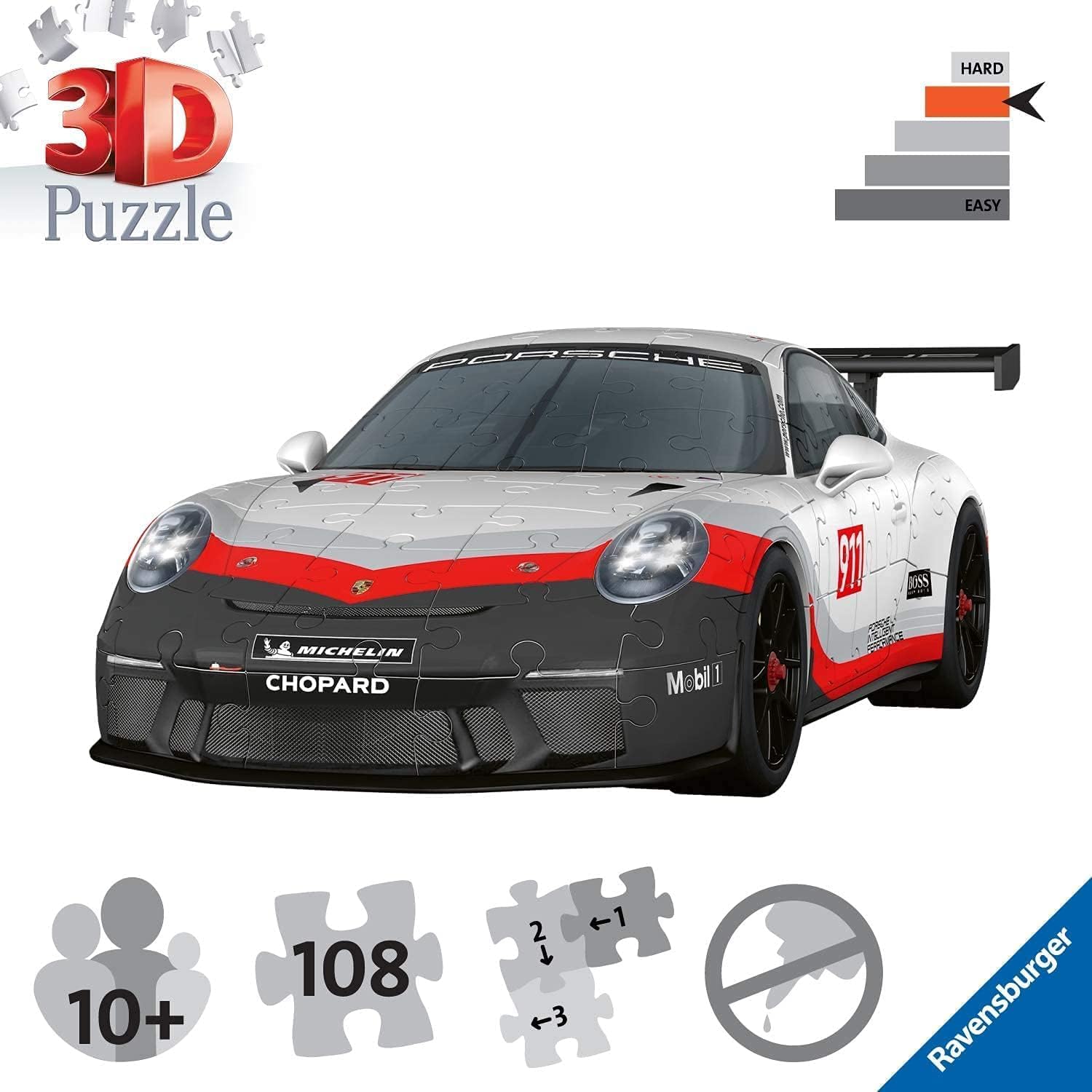 Ravensburger 11557 Porsche GT3 Cup 3D Jigsaw Puzzle for Kids and Adults Age 10 Years Up-108 Pieces-No Glue Required-New 2023