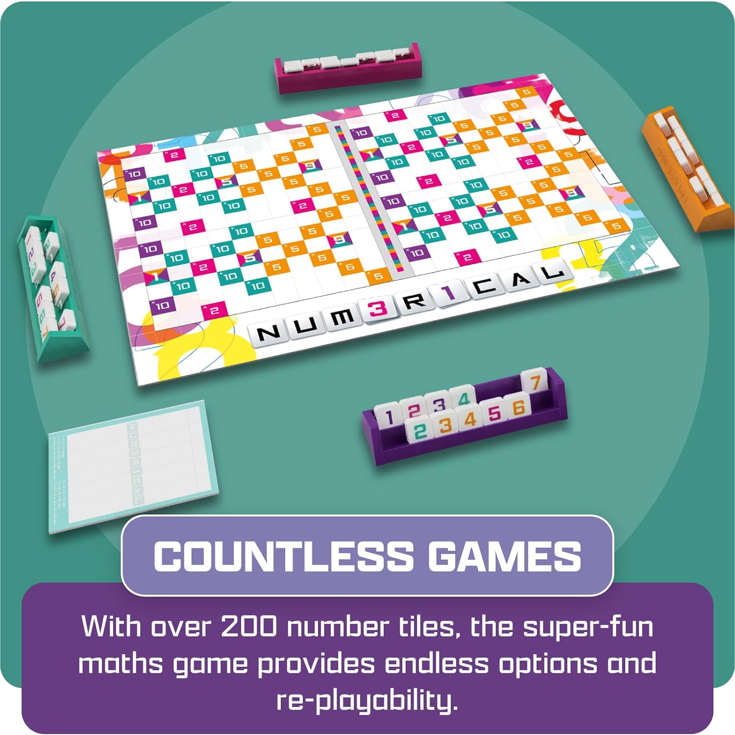 TOMY Numerical - Number Blocks Sequence Board Game - Build Sets, Use Score Boosters, Outthink Opponents - Strategy Board Games for Adults & Kids +10 Years - 2-4 Player Board Games for Kids & Adults