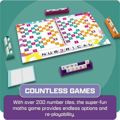 TOMY Numerical - Number Blocks Sequence Board Game - Build Sets, Use Score Boosters, Outthink Opponents - Strategy Board Games for Adults & Kids +10 Years - 2-4 Player Board Games for Kids & Adults