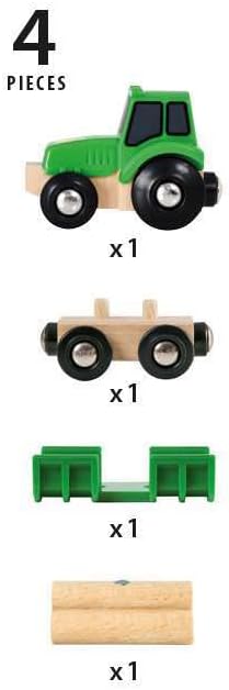 BRIO World Farm Tractor Toy (with Load) for Kids Age 3 Years Up - Wooden Railway Train Set Add On Accessories