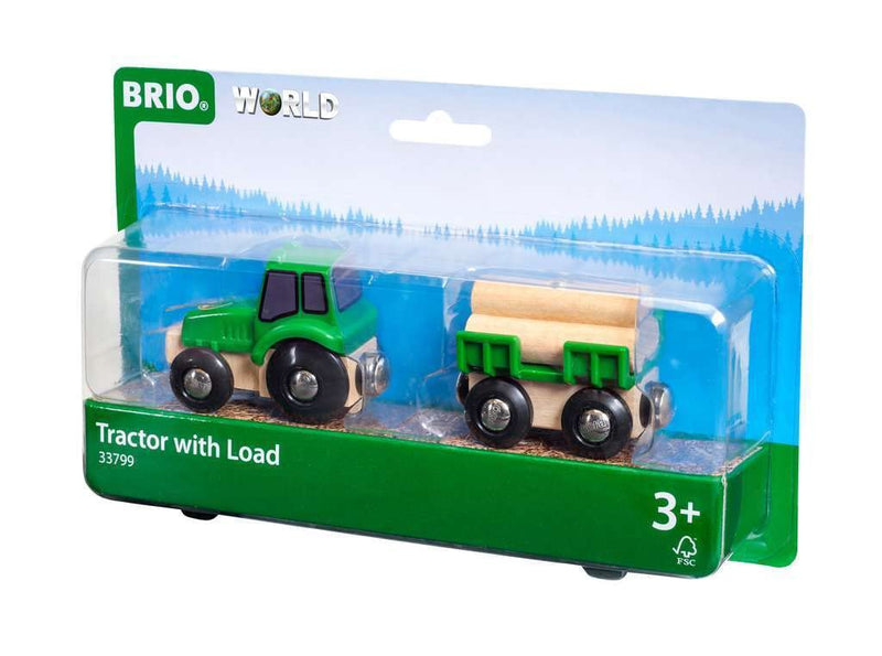 BRIO World Farm Tractor Toy (with Load) for Kids Age 3 Years Up - Wooden Railway Train Set Add On Accessories Tractor with Load