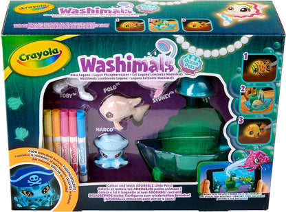 Crayola Washimals Pets - Set da gioco Ocean Glow Lagoon, colora i tuoi animali Washimal ancora e ancora, include 6 pennarelli lavabili, ideale per bambini dai 3 anni in su