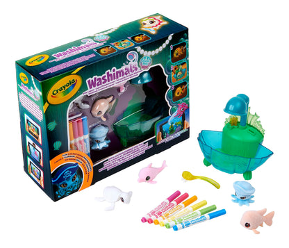 Crayola Washimals Pets - Set da gioco Ocean Glow Lagoon, colora i tuoi animali Washimal ancora e ancora, include 6 pennarelli lavabili, ideale per bambini dai 3 anni in su