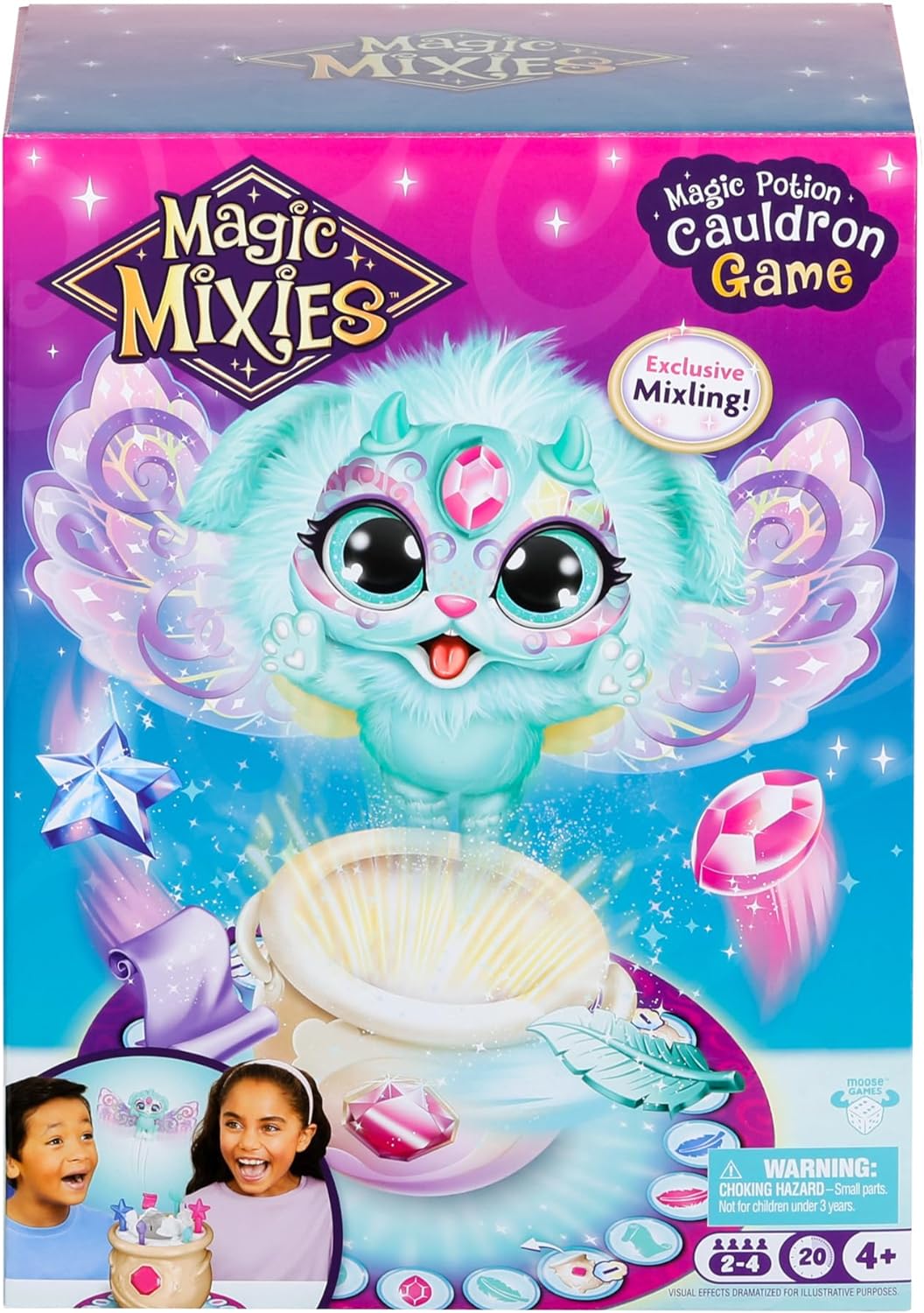 Magic Mixies Magic Potion Cauldron Game. Place The Magic Ingredients Into The Cauldron and Make The Exclusive Mixling Leap Up and Out to Win