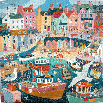 eeBoo Piece & Love: Seaside Harbor - Puzzel van 1000 stukjes - Vierkante puzzel voor volwassenen, 23x23, inclusief afbeeldingsreferentie-invoegsel, glanzende stukken