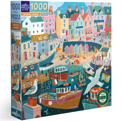 eeBoo Piece & Love: Seaside Harbor - Puzzel van 1000 stukjes - Vierkante puzzel voor volwassenen, 23x23, inclusief afbeeldingsreferentie-invoegsel, glanzende stukken