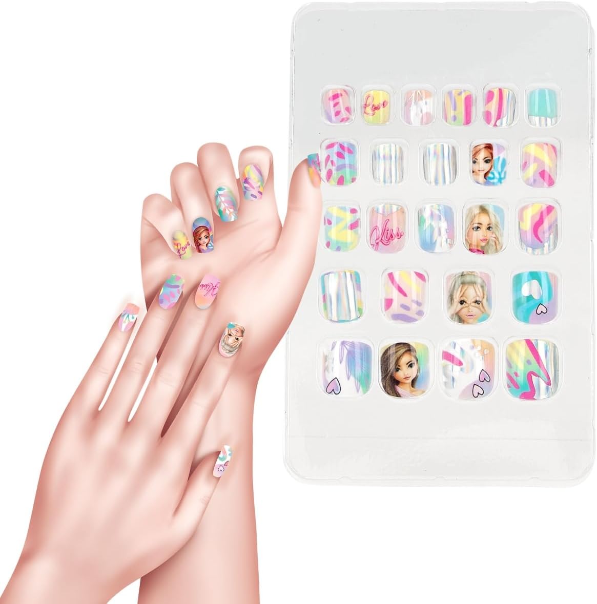 Depesche TOPModel Beauty and Me 12685 Self-Adhesive False Nails Patterns, 24 Artificial Flat Fingernails in Various Sizes