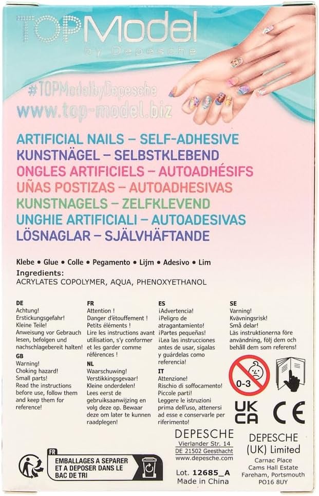 Depesche TOPModel Beauty and Me 12685 Self-Adhesive False Nails Patterns, 24 Artificial Flat Fingernails in Various Sizes
