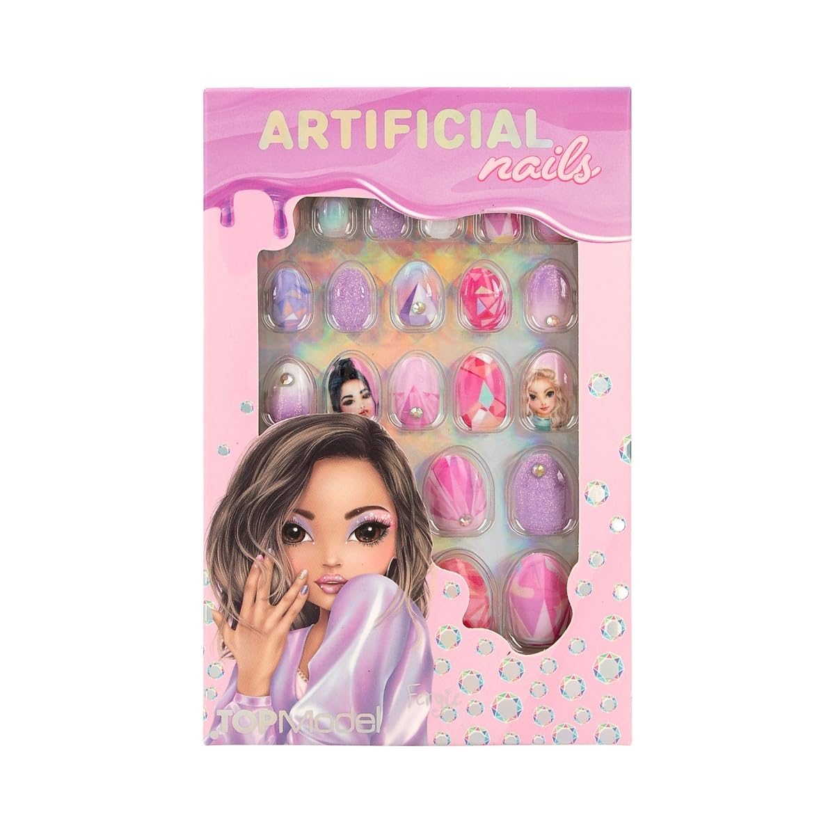 Depesche TOPModel Beauty and Me 12686 Self-Adhesive False Nails Patterns, 24 Artificial Pointed Fingernails in Various Sizes