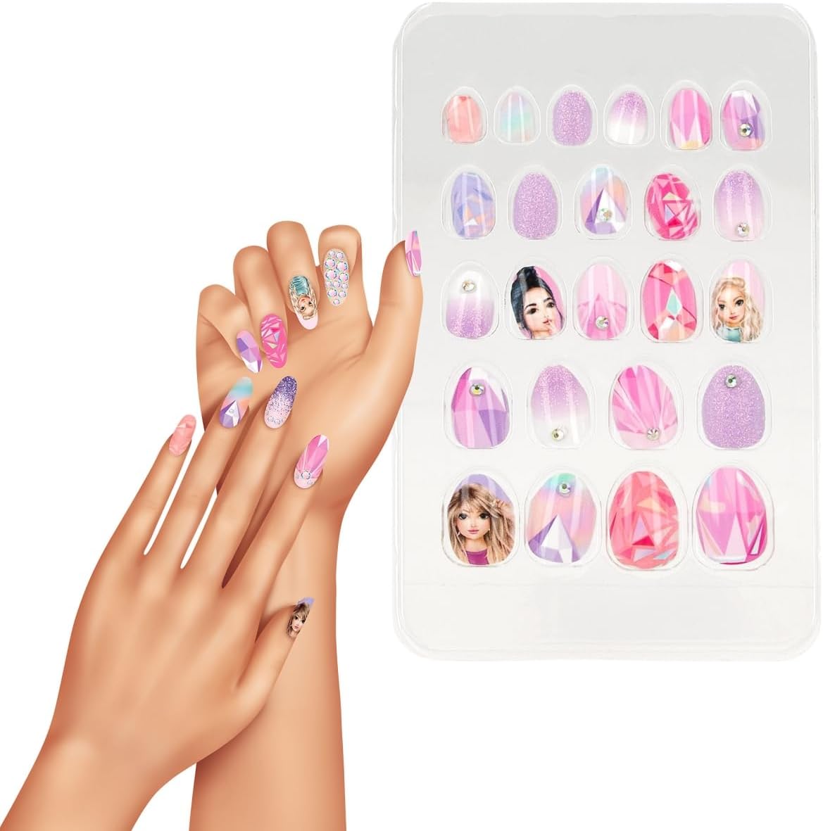 Depesche TOPModel Beauty and Me 12686 Self-Adhesive False Nails Patterns, 24 Artificial Pointed Fingernails in Various Sizes