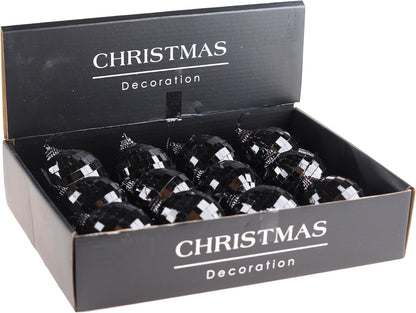 Jet Black Dazzle Shine Disco Ball Christmas Tree Baubles Decorations - Set of 12