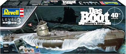 Revell-Revell-05675 Regalo Set Das BOOT-40 Aniversario, Escala 1:144, con Pinturas Base, Pegamento y brocha Other License Película Kit de Modelo de plástico, Color sin Pintar, Mittel (05675